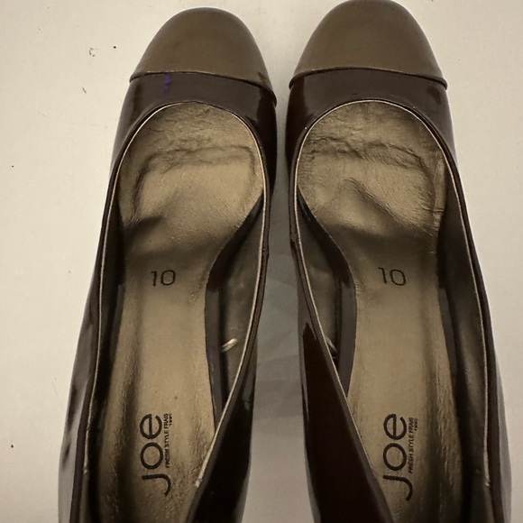 Joe Fresh size 10 ladies pleather patent two tone brown heels - Picture 6 of 6